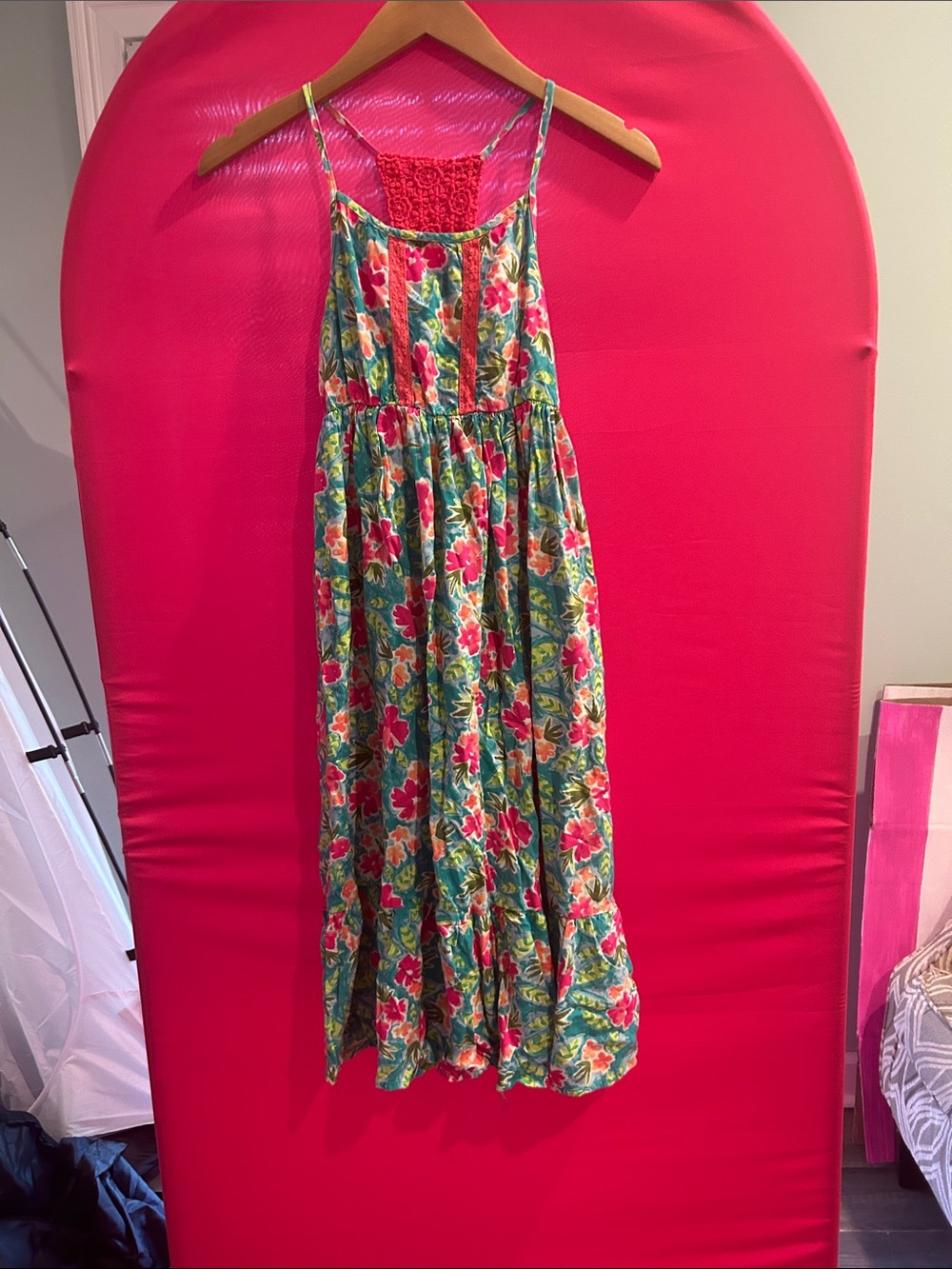 Cat & Jack Green Floral Maxi Dress with Pink & Yellow Accents